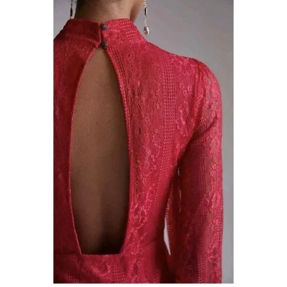 Anthropologie MAEVE Open Back Lace Mini Dress 4P Petites Pockets Stretch 9301 - Picture 4 of 14